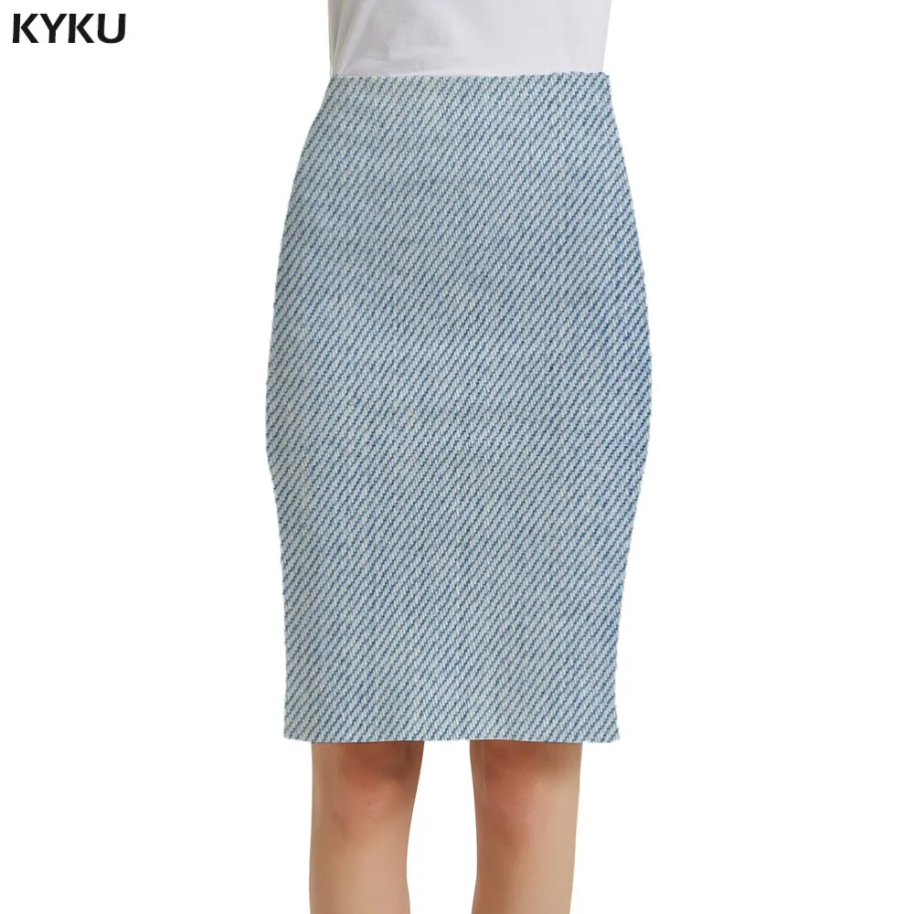 

KYKU White Skirts Women Space Party Retro Sundresses Office Pencil Ladies Skirts Womens Knitted Funny Knee Length Large Size