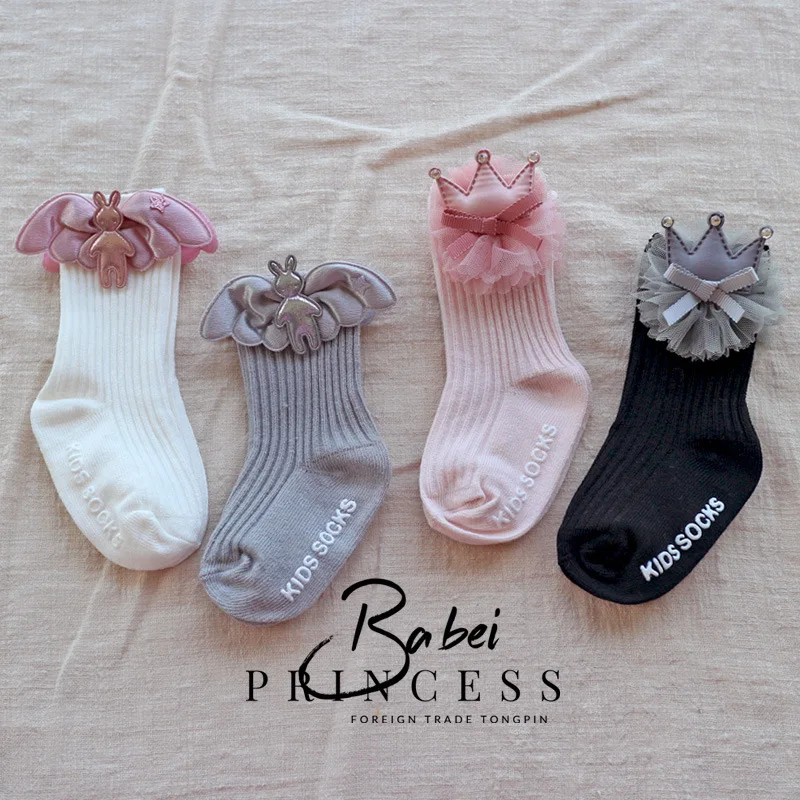 

2124 Y New autumn 2018 autumn children's high-quality handmade angel wings / crown socks girl socks