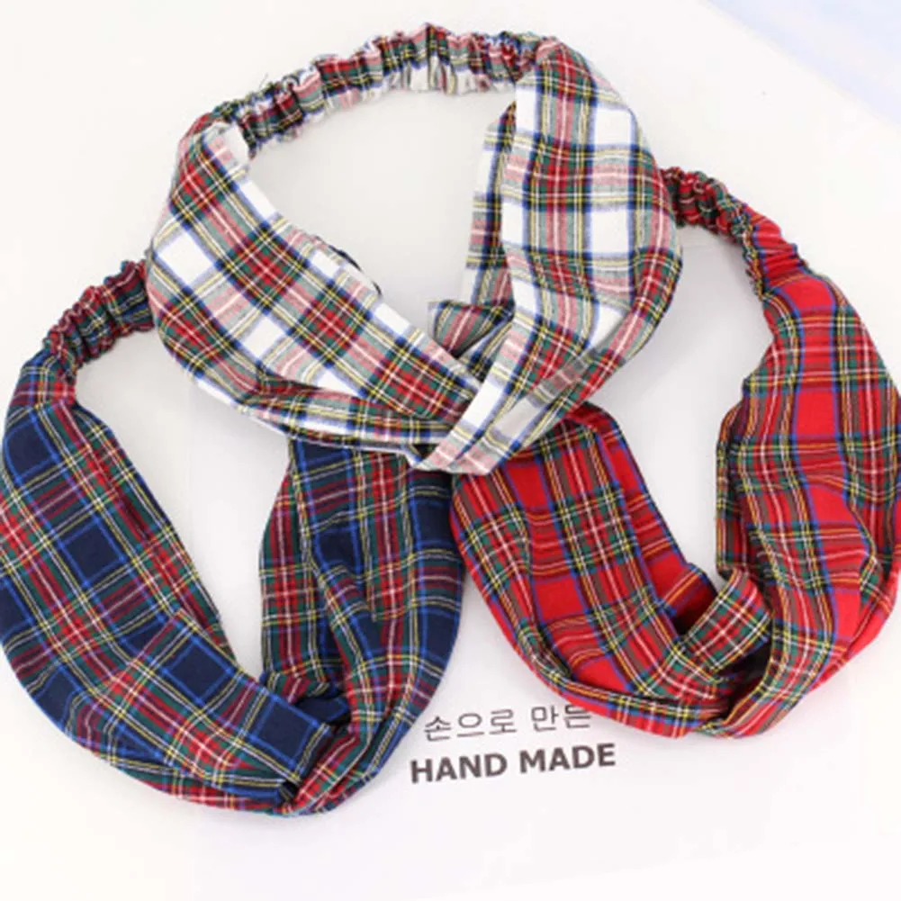 Bow Knot Plaid Headwear Hair Accessories Women England college style