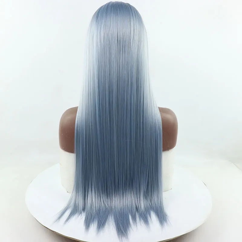 Bombshell светильник синий микс Серый Длинные прямые руки завязанные синтетические волосы на кружеве парик бесклеевой термостойкие волокна волос для женщин парики