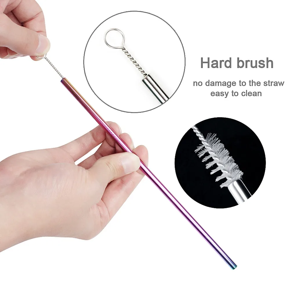 Reusable Stainless Steel Straws 8 Pieces Set With 2 Cleaning Brushes FDA approved Metal Eco-friendly Drinking Straws Silver and Rainbow Color-6mm x 8.5 inch (6)