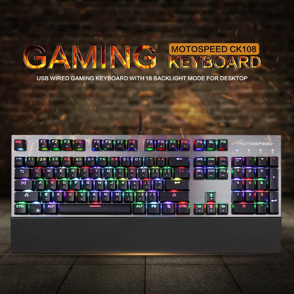

Motospeed Origiinal CK108 RGB Anti-ghosting Macro Metal USB Wired Metal 104Key Mechanical backlit Gaming Keyboard For Computer