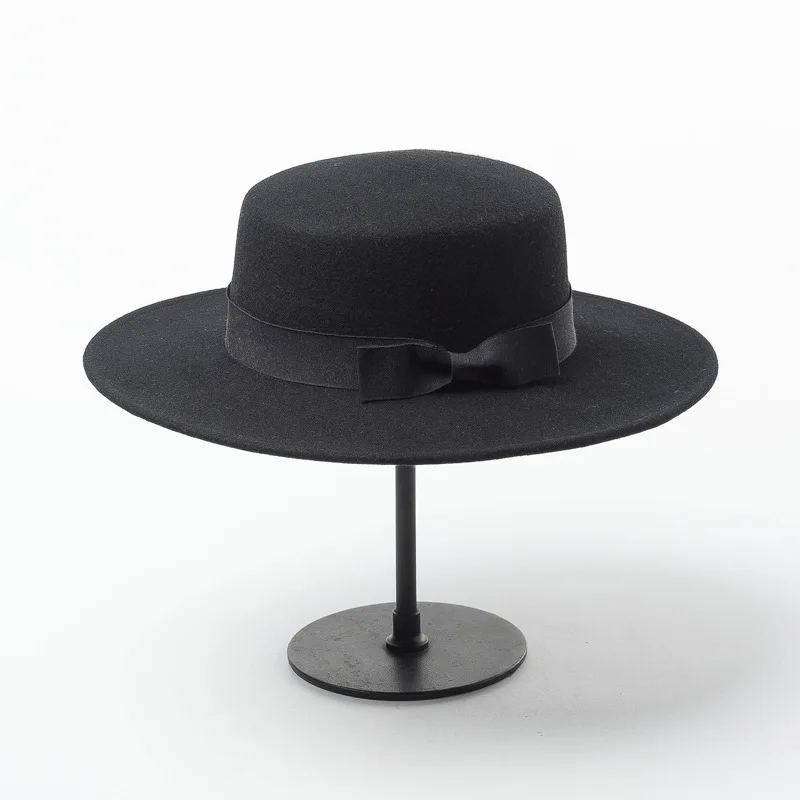 Стиль осень зима новые шляпы для женщин мягкие широкие полями шерсть фетровая шляпа гибкий колпак женская шляпа с бантиком
