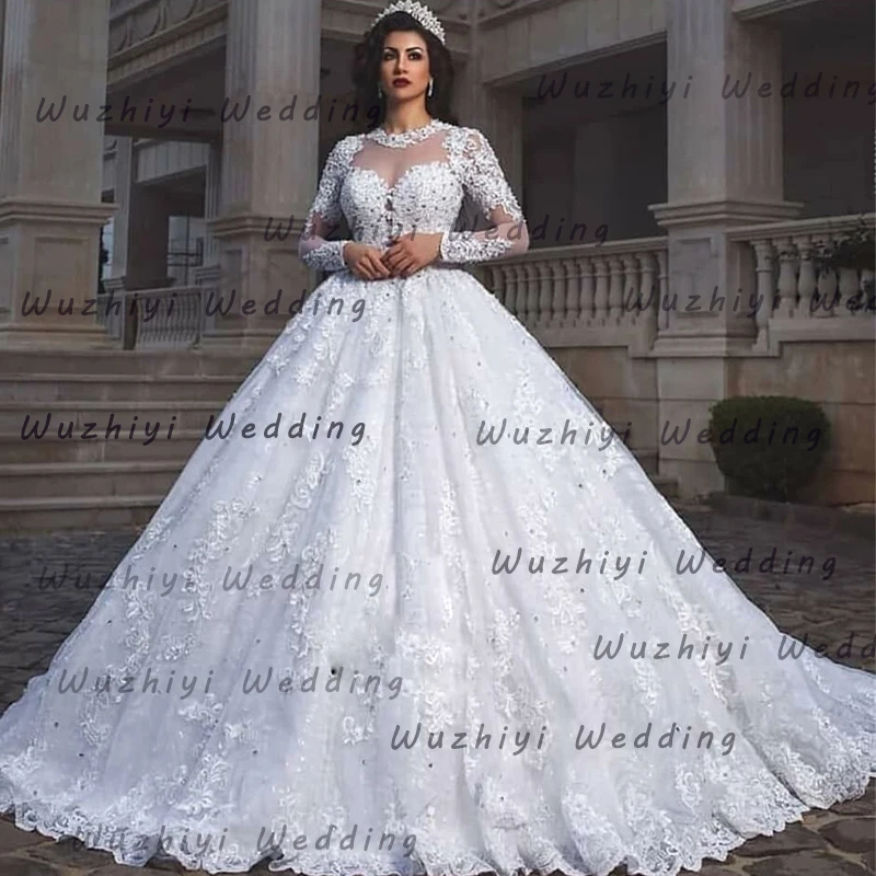 

wuzhiyi wedding dress luxry Beading vestido de noiva A-line online chinese store dress for wedding robe de mariee Custom made