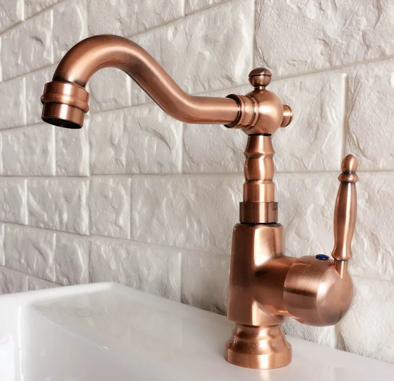 Swivel Spout Water Tap Antique Red Copper Single Handle Single Hole Kitchen Sink & Bathroom Faucet Basin Mixer Tap anf397