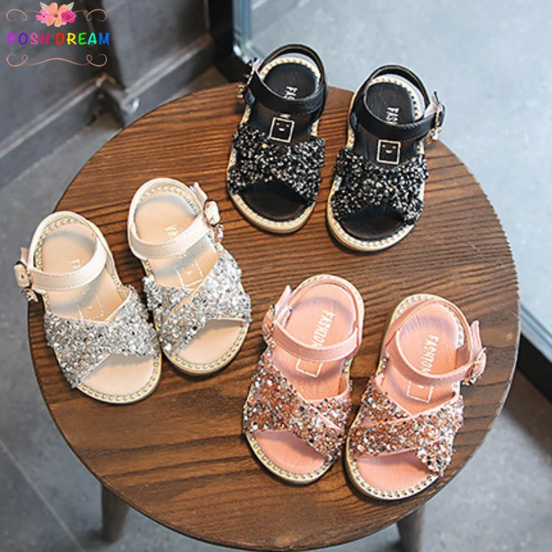 

POSH DREAM 0-2 Years Old Baby Girls Sandals Pink Black Sequins Diamond Princess Summer Girls Baby Shoes Baby Sandals Shoes