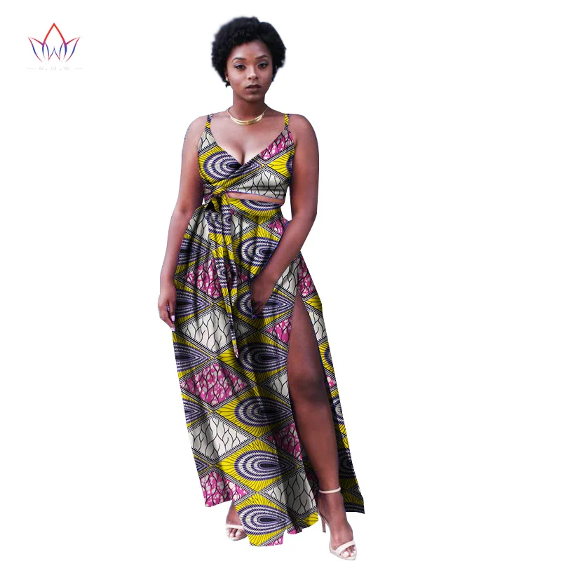 Летние африканская юбка наборы для ухода за кожей для женщин Анкара воск, батик печати костюм Африка хлопок ткань топ + юбка костюмы WY1365