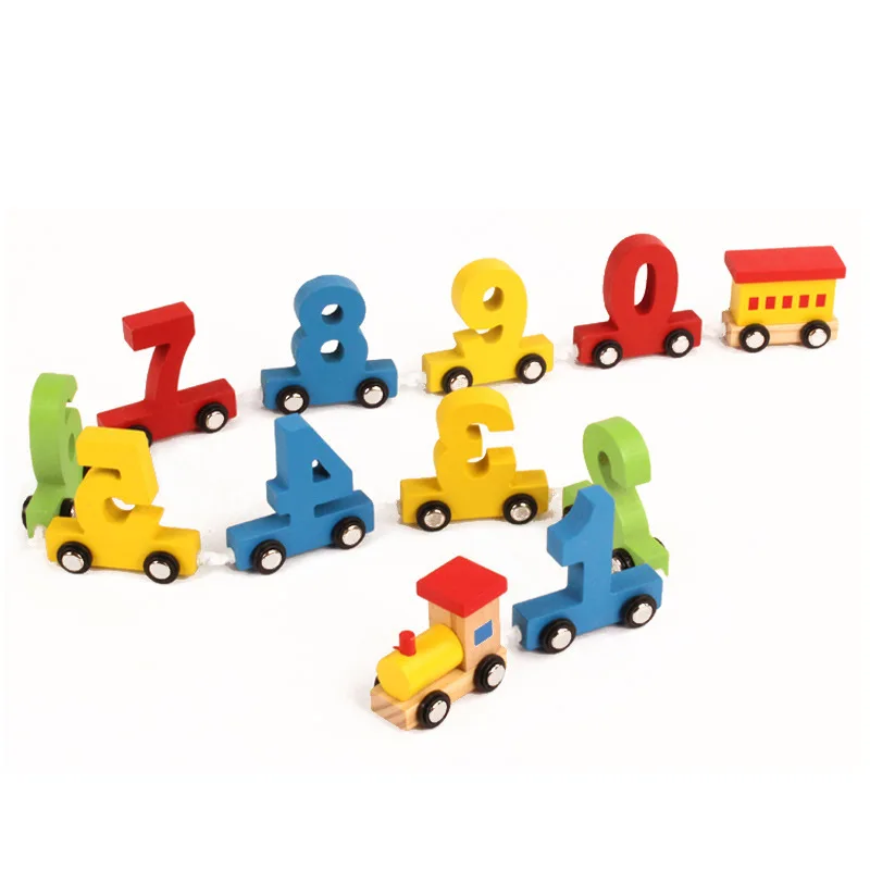 Детская раннего образования строительные блоки цифрового поезда головоломка сборки Цвет деревянный поезд Развивающие деревянные игрушки WY04