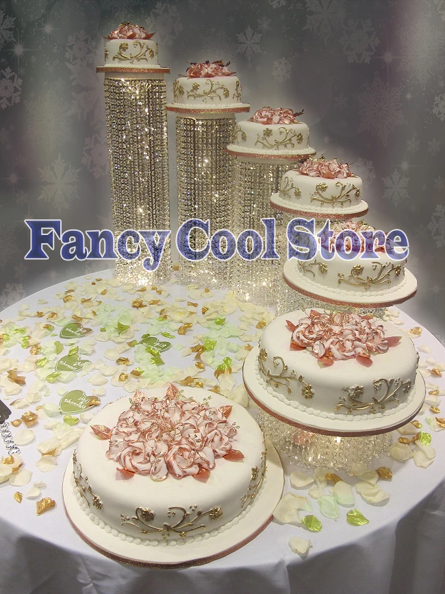 6pcs Set Crystal Decor Metal Cake Holder Wedding Dessert Stand Cupcake Plates