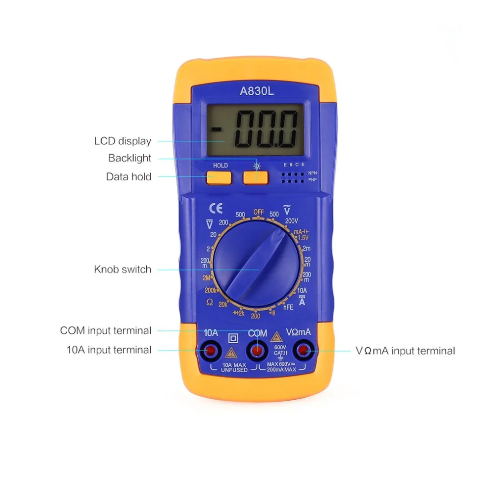 A830L мини карманный цифровой мультиметр 1999 отсчетов AC/DC Вольт Ампер Ом тестер целостности диодов Амперметр Вольтметр