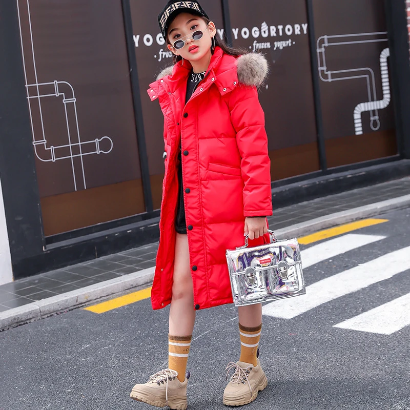 

2019 Winter Jacket Girls Coats Fashion Long Hooded Fur Jackets for Boys Outerwear Boys Clothes 12 Years Children Down Coat