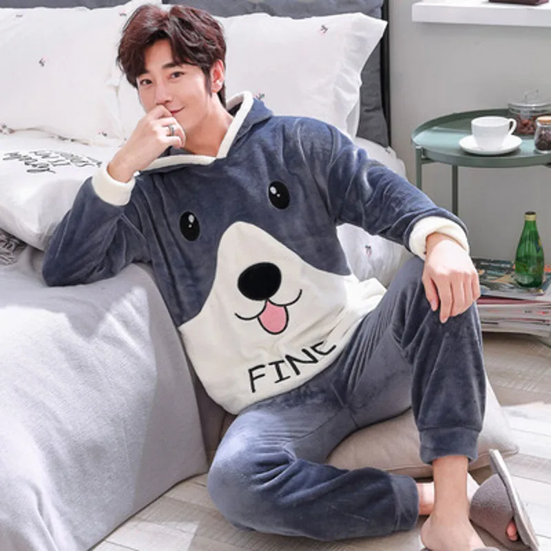 

Plus size S-4XL 5XLsleepwear women cartoon coral fleece lounge set 6XL flannel Pajamas sets winter men thick warm large O-neck