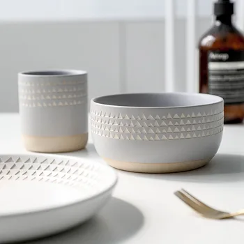 

Ceramic Bowl Salad Bowl Matte Glaze High Gray Coffee Cup Kitchen Plate