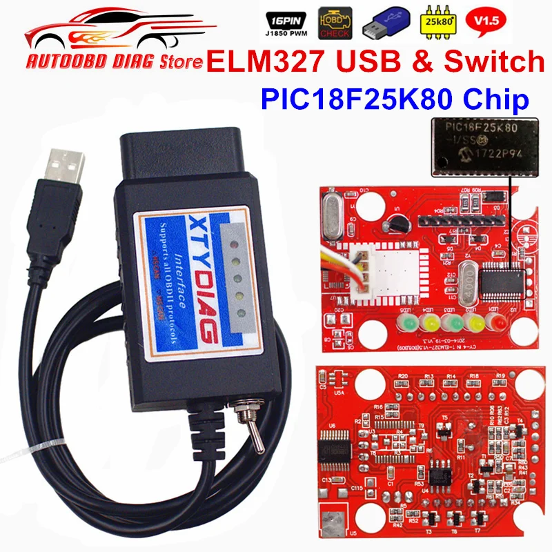 Новейший PIC18F25K80+ FTDI чип ELM327 V1.5 USB Переключатель ELM 327 HS CAN/MS CAN для Forscan OBD2 диагностический инструмент сканер кода