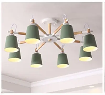 Скандинавский минималистичный металлический и деревянный кронштейн люстра E27 цветные люстры для кухни гостиной спальни кабинета - Body Color: Green    8 lights