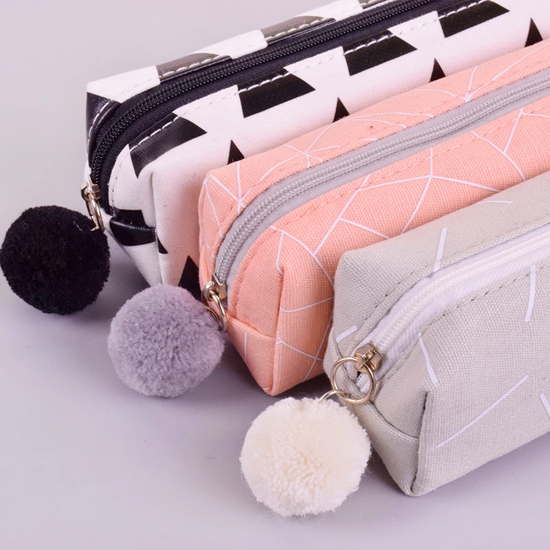 

New Concise Solid Color Girls Student Pencil Case School Pencil Cases For Girl Stationery Canvas Pencil Bag Estojo Escolar