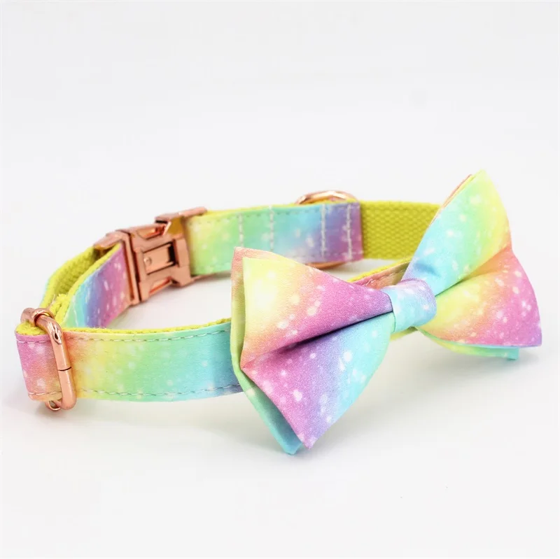 rainbow Dog Collar Bow Tie with Metal Buckle Big and Small Dog&Cat Collar Pet Accessories