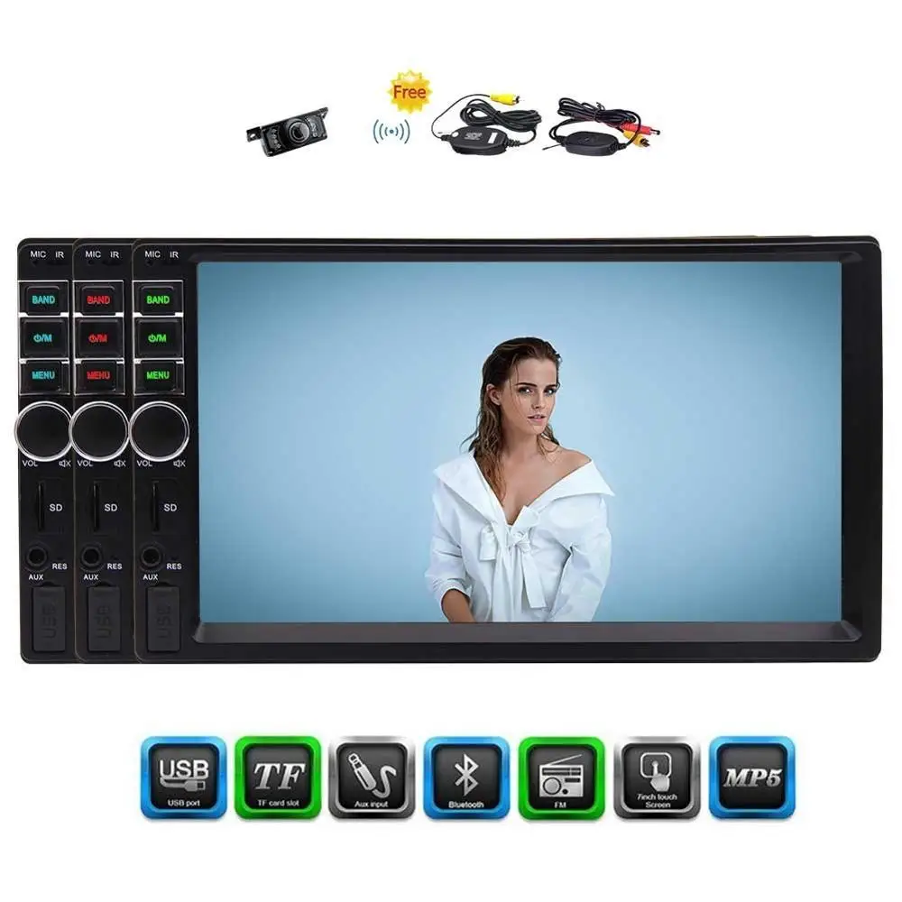 

Backup Camera+Car Stereo Double 2 Din Car MP5 Player 7'' Multi-Touch Screen In-Dash Player SWC/Bluetooth/FM Radio/USB TF/Aux Inp