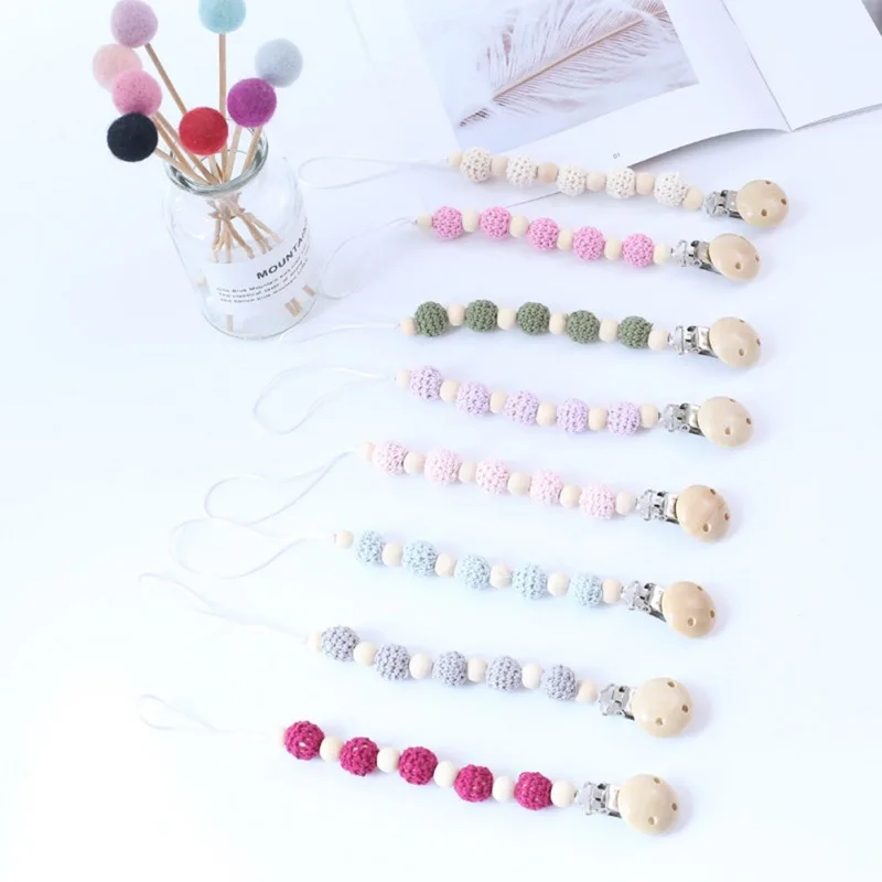 

New Handmade Wooden Baby Infant The Beads Prevent 8 Chain Nipple Clip Color To Appease Molars