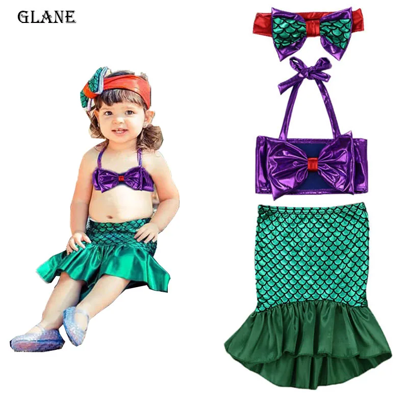 

2-7T Kids Girls Mermaid Tail Swimmable Bikini Set Swimwear Swimsuit Swimming Children Clothes Set