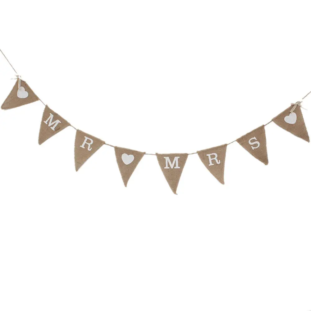 

MR MRS Wedding Party Hanging Decoration Garland Bunting Banner Handmade Photography Props Brown
