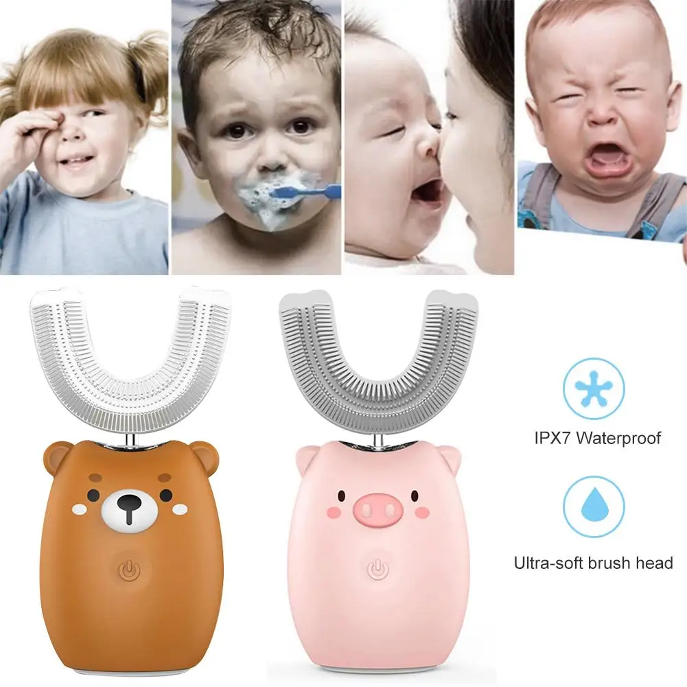 

Children's Electric Toothbrush Cartoon Blu-ray Whitening Teeth Brush Rechargeable Waterproof Sonic U-shaped Toothbrush Baby