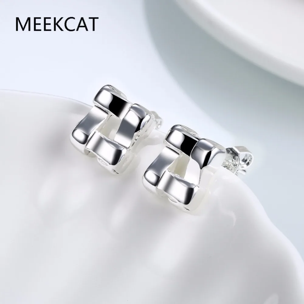 

MEEKCAT Brand Exquisite Women Earrings 925 stamped silver plated Double Circle Cross Stud Earrings Female Designer Jewelry 2017