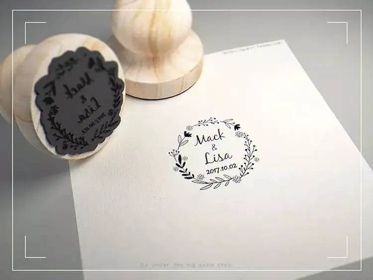  Personalized name and date Custom wooden Diamete 4.7cm stamp seal for Invitation stationery wedding - 33031137898