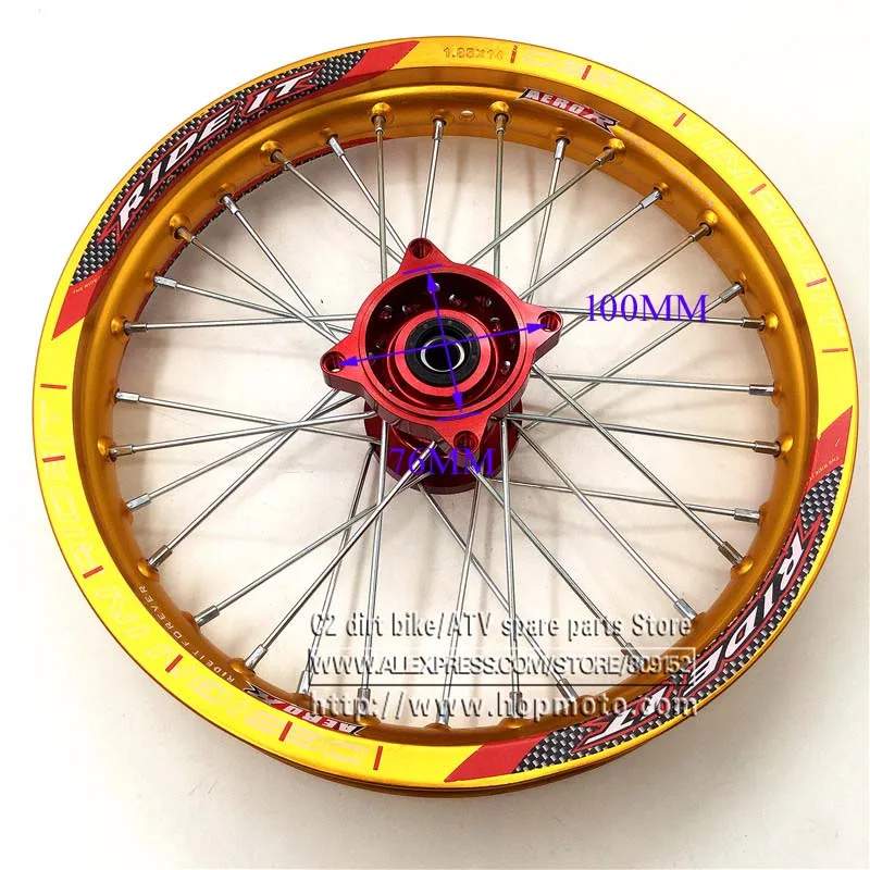Front Rims 1.85 x 14inch Gold 6000 Aluminum Alloy Disc Plate Wheel Red CNC Hub 14" 32 spoke for dirt pit bike wheel spare parts