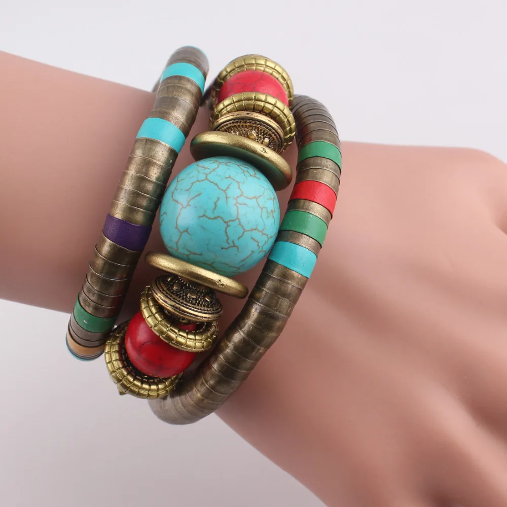 Retro style Antique Bronze Snake Bracelet Inlay Beads Alloy Unisex