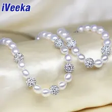 IVeeka joyería conjuntos naturales de agua dulce collar de perlas pulseras con cuentas shambala 7 ~ 8mm arroz perla de agua dulce de la boda joyería