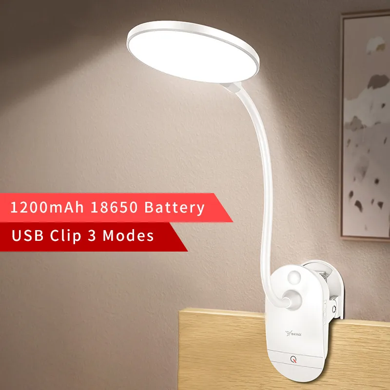

LED Desk Light Touch On/off Switch 3 Modes Clip Desk Lamp 7000K Eye Protection Reading Dimmer Rechargeable USB Led Table Lamp