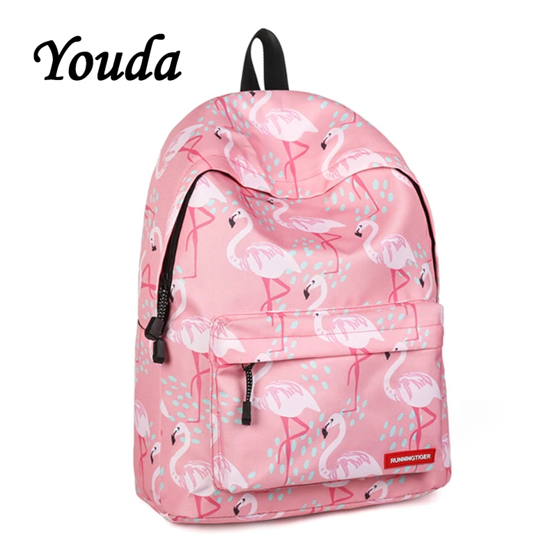 

Youda 2018 New Flamingo Ladies Double Shoulder Bag Casual Female Backpacks Student Breathable Backpack Printing Wearable Bags