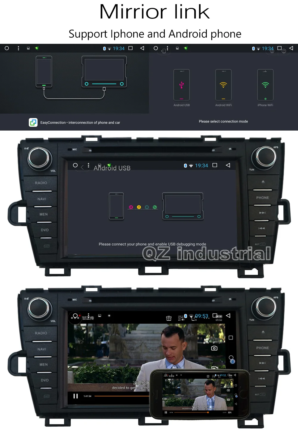 Excellent QZ industrial HD 8inch Android 8.1 for Toyota Prius 2008-2014 Car DVD Player with Radio Navigation BT SWC GPS 3G 4G RDS WIFI Map 9
