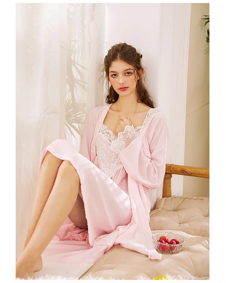 Autumn Soft Modal Sleepwear Women's 2 Pieces Robe Sets Vintage Princess Long Nightgowns Elegant Female Sexy Sleep Dress
