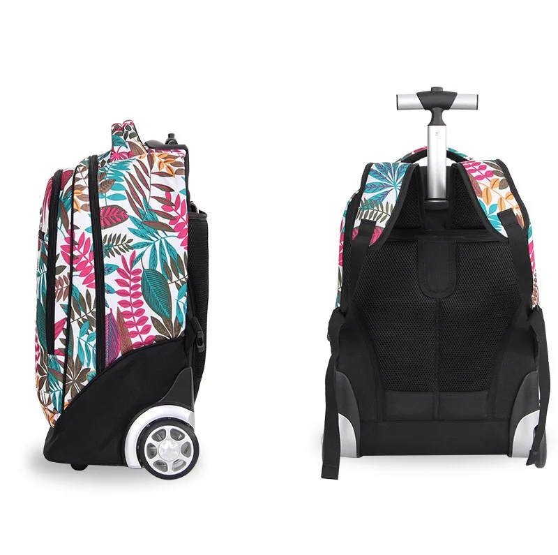Печать чемодан на колесиках большой емкости прокатки багажа компьютер рюкзак путешествия мужчины/женщины сумка двойного назначения 18 дюймов