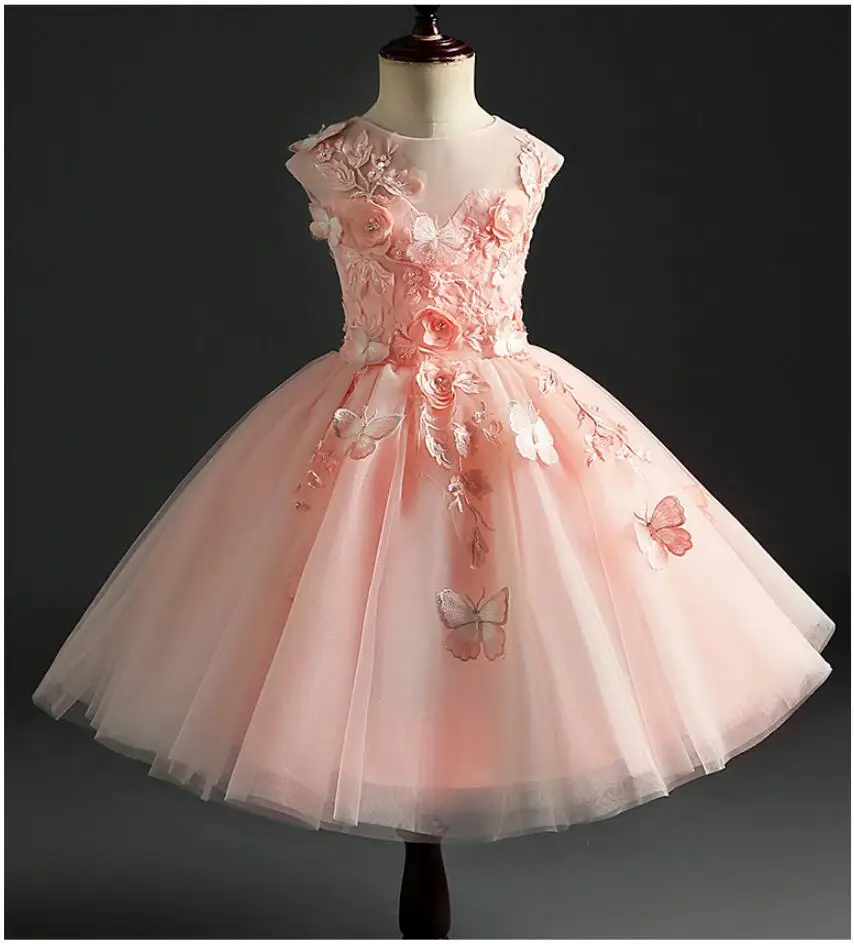 Платье принцессы с цветочным узором для девочек; платье с аппликацией из бисера для свадьбы, дня рождения, торжества; платья для девочек; платье для выпускного, крещения, первого причастия