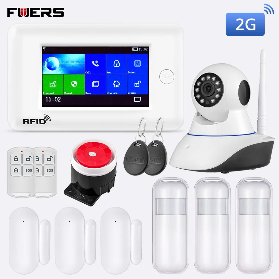 FUERS, новинка, PG106, 2G, 3g, GPRS, GSM, беспроводная, охранная, домашняя, охранная, противоугонная, Wi-Fi сигнализация, комплект, приложение, управление, с ip-камерой