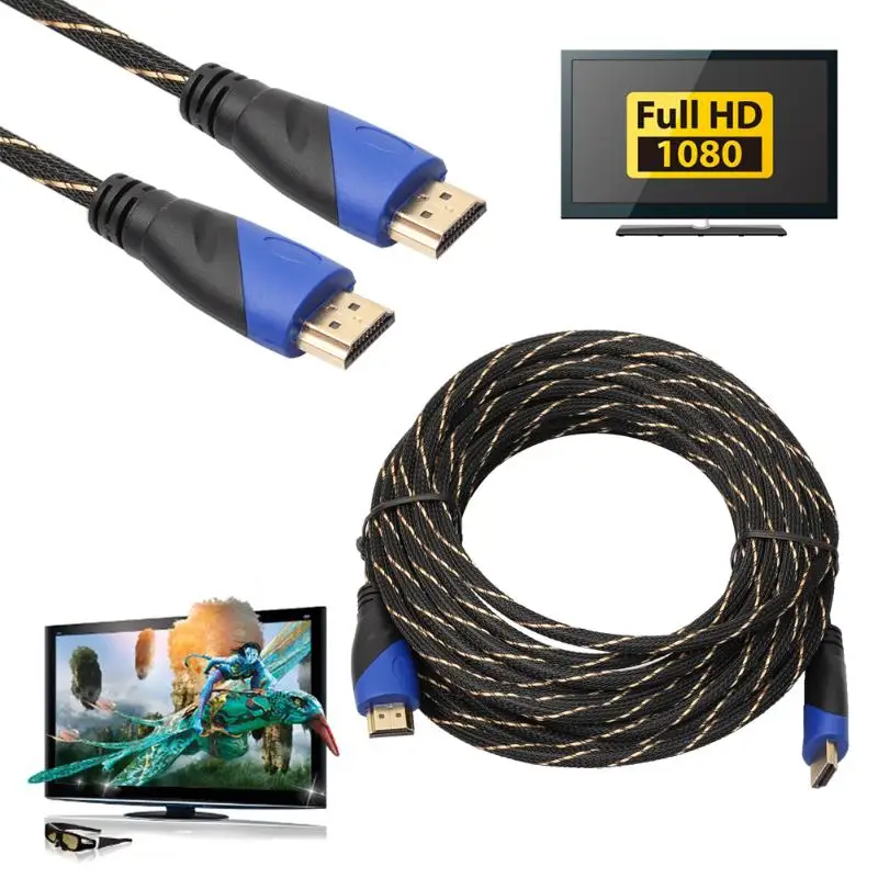 Плетеный кабель HDMI 720 P/1080 P 1 м-15 м для PS3/playstation 3/Xbox 360/HDTV мужской на Мужской HDMI 1,4 V1.4 AV HD 3D кабели