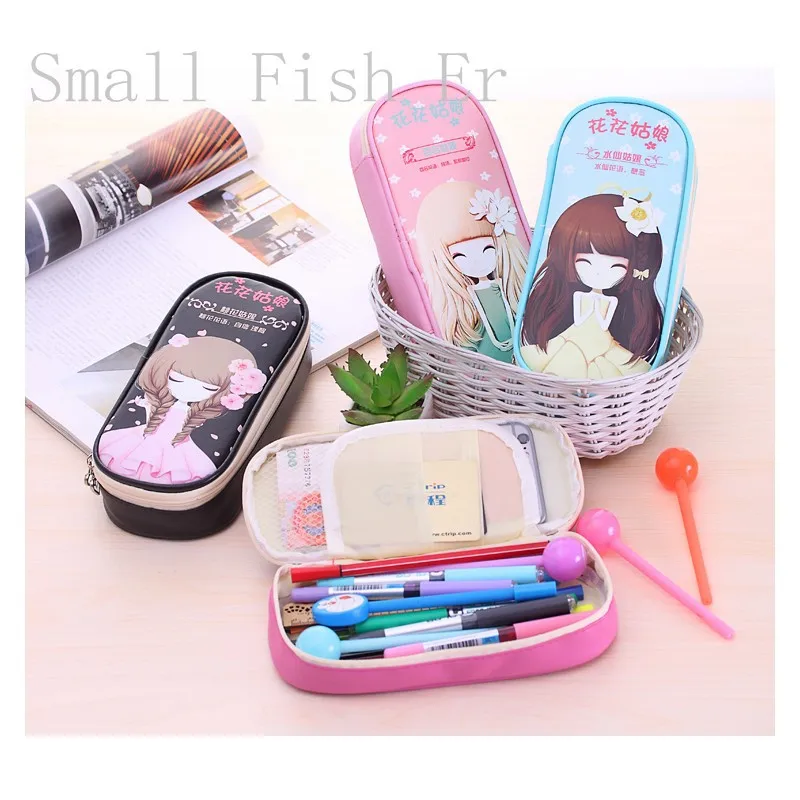 

Cute school pencil case for girls Big hero Flower girl pencil bag Large Capacity Leather Stationery pouch office school supply