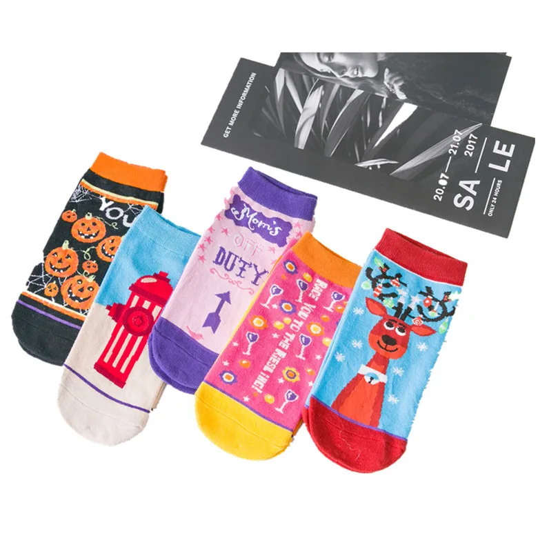 Популярные модные носки Harajuku с забавным рисунком из мультфильма chaussettes, женские носки с головой тыквы и лося, милые носки до щиколотки kawaii happy