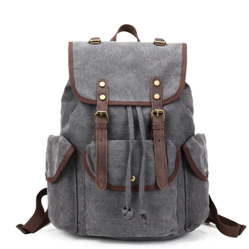 

Fashion Men's Canvas Bags Casual Travel Backpack Multi-function Large Capacity Knapsack 16 Inch Computer Bag Student Schoolbag