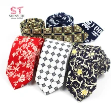 Мужской льняной узкий галстук с принтом, цветочный галстук с буквенным принтом,, Женский праздничный свадебный галстук 6 см