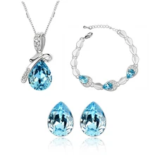 Austrian crystal Track of fireworks water drop pendant silver plated nigerian wedding african beads jewelry set crystal