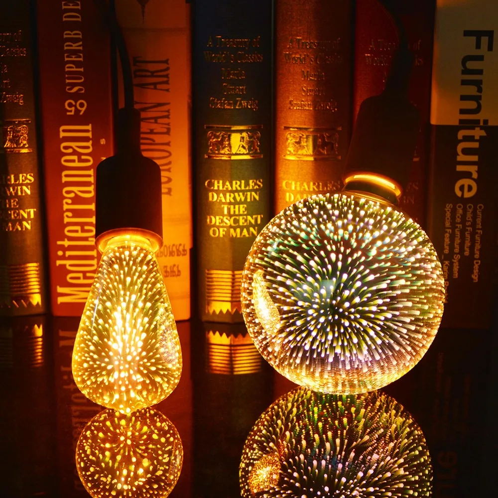 Ночник 3D светодиодные лампы Star E27 Винтаж Edison Фейерверк 220 V 110 Красочные Bombillas Ретро