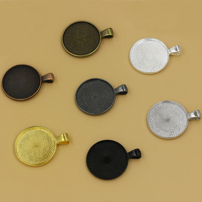 

5pcs/lot 7 Colors Round Blank Pendant Base Settings Tray fit 25mm Glass Cabochon Beads DIY Jewelry Making Findings