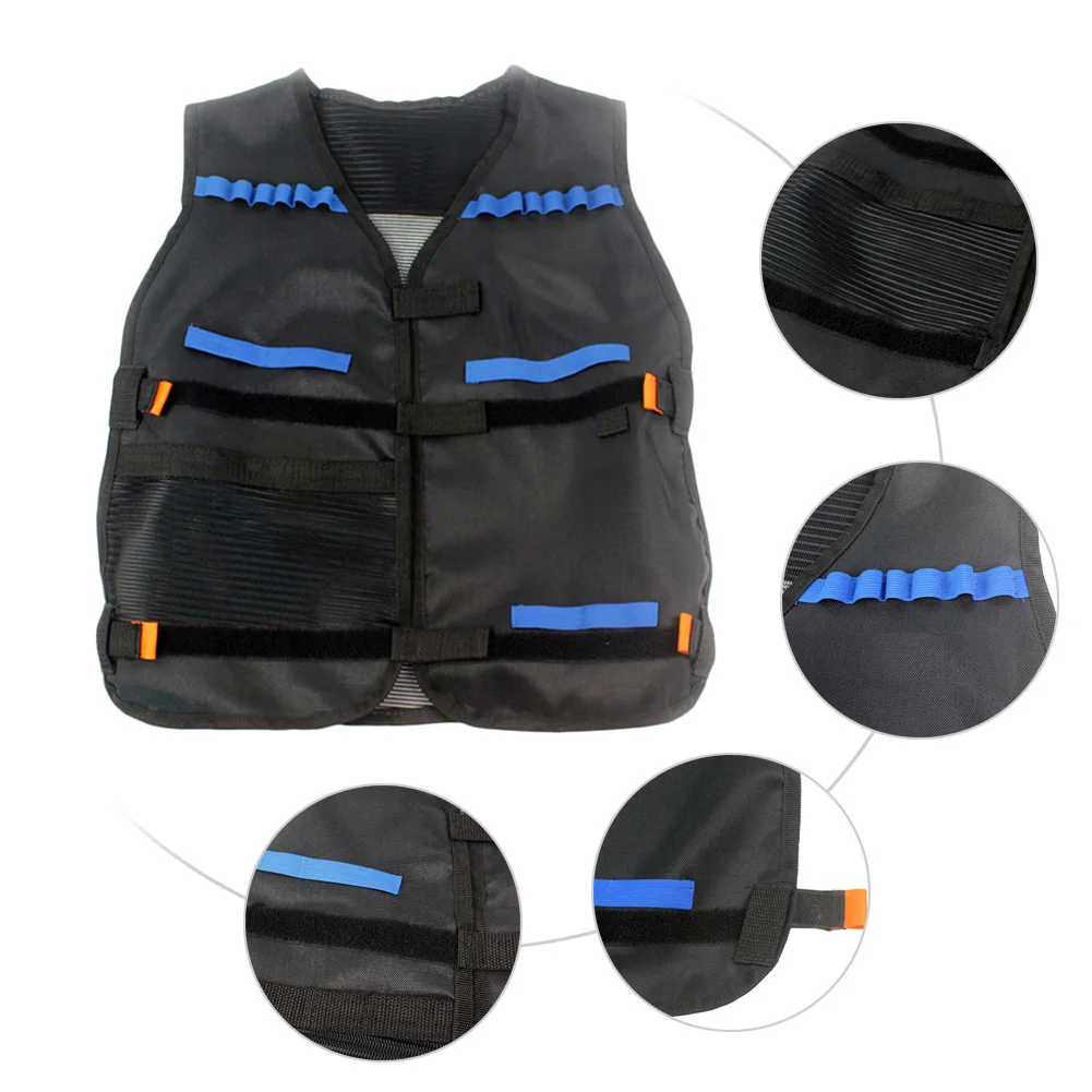 Outdoor Horse Riding Vest Security Guard Children Kids Black Tactical Vest Jacket Waistcoat Tool Holder Toy Clip Darts