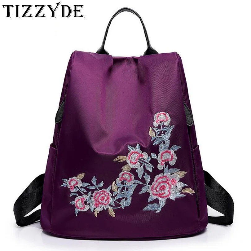 

Fashion Embroidery Women Backpack 2018 New Female Floral Simple Light Nylon Backpack lady Elegant Anti-theft Bag Mochila SFH41