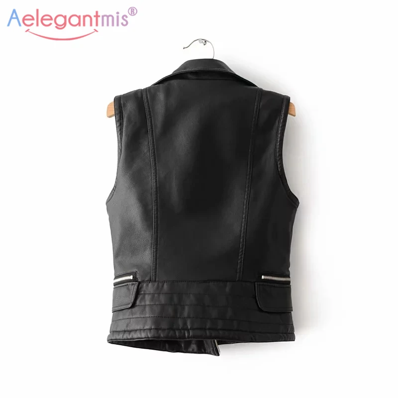 Женский жилет из искусственной кожи Aelegantmis модный короткий мотоциклетный с