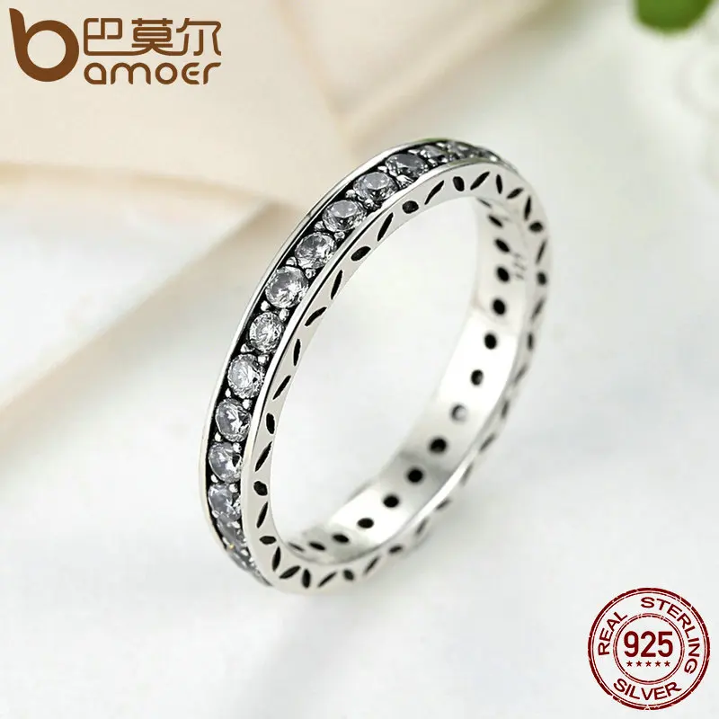BAMOER Original 100% 925 Sterling Silver Finger Ring Authentic Luxury Jewelry For Women Wedding PA7119